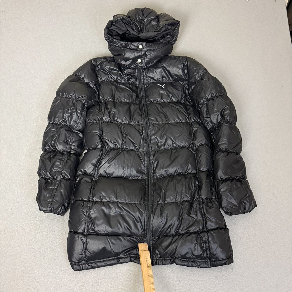 Puma Sport Lifestyle Black Hooded Puffer Down Jacket Womens M Long Coat